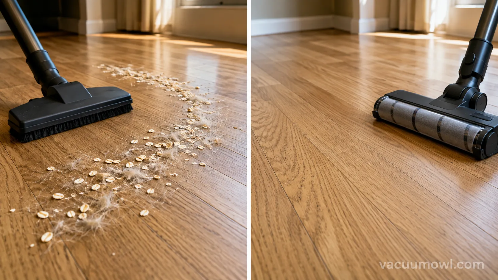Before and after test of brush roll on versus off on a hardwood board