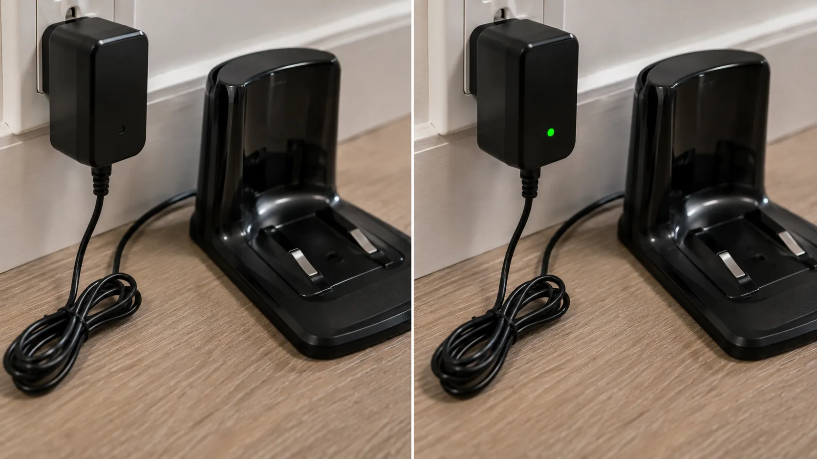vacuum charging dock indicator light off versus on after switching outlets