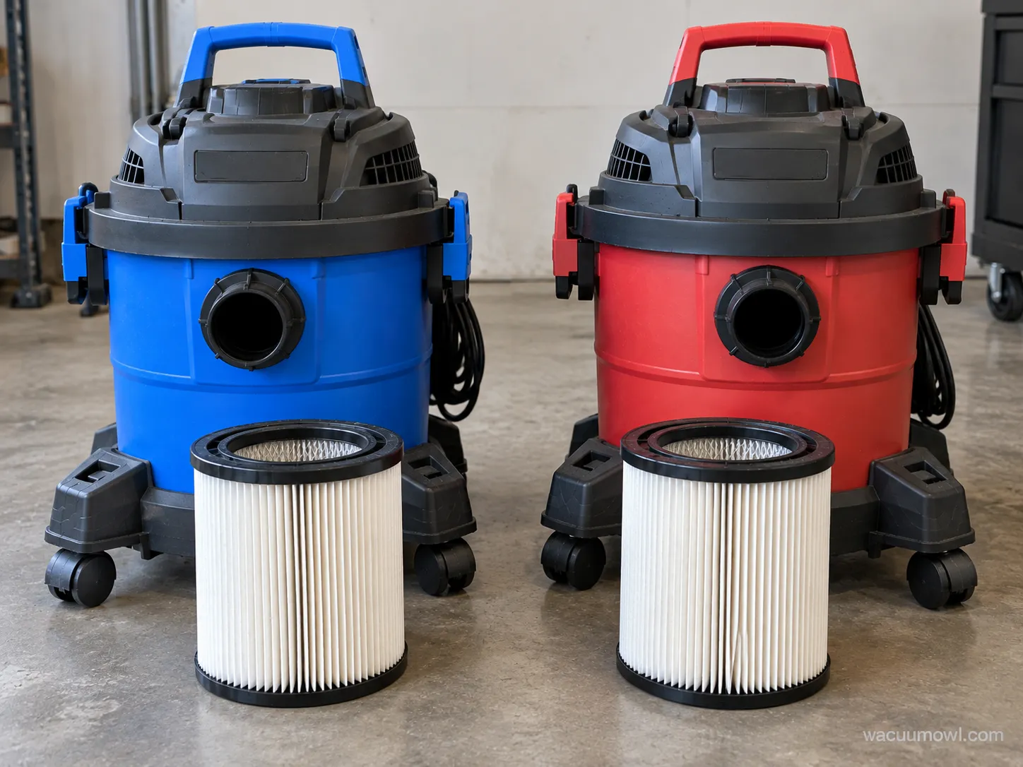 Kobalt shop vac and VacMaster shown as the same Cleva build with matching filters.