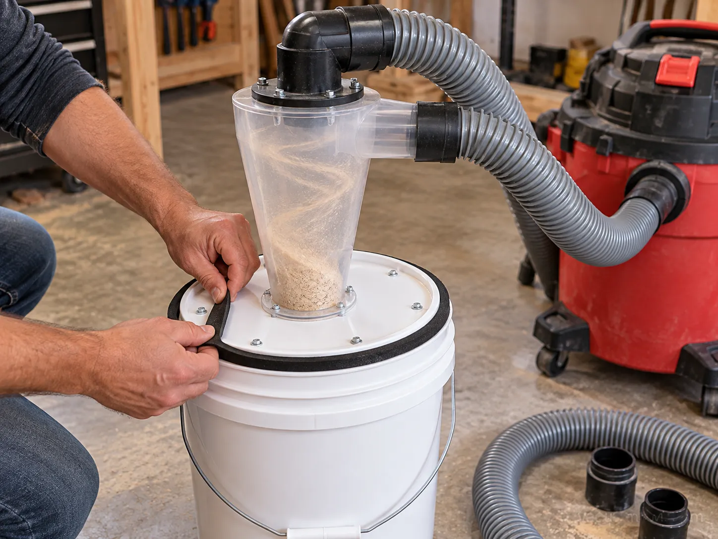 Building a shop vac dust collection setup step by step.