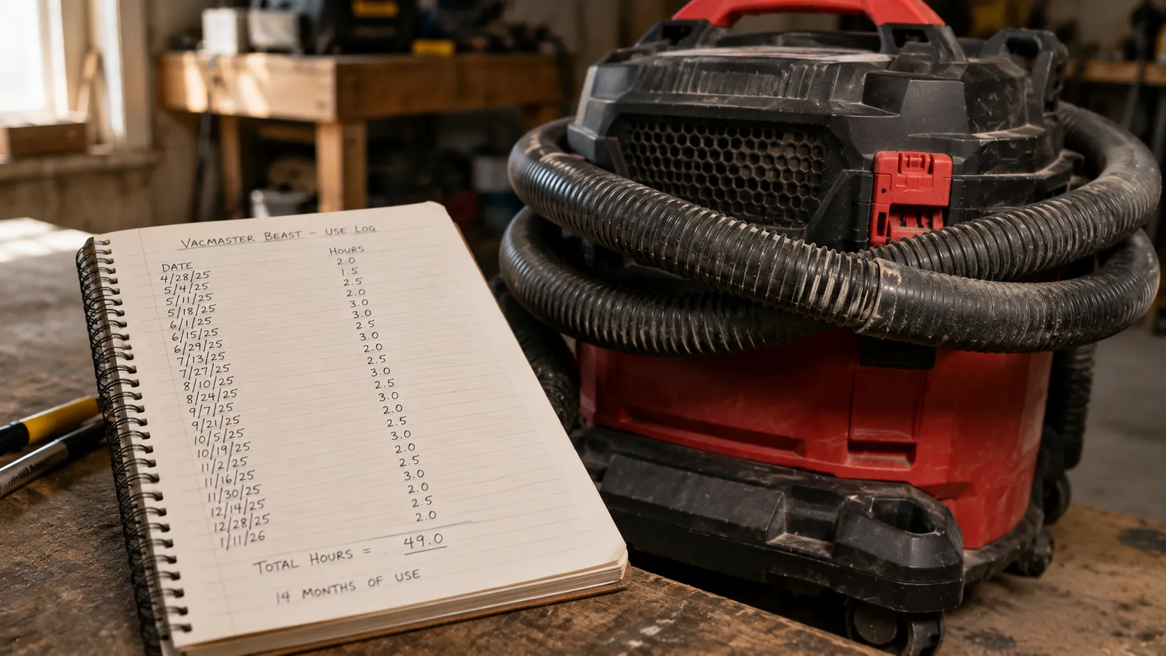Vacmaster Beast after 14 months of shop use with a dated use-log