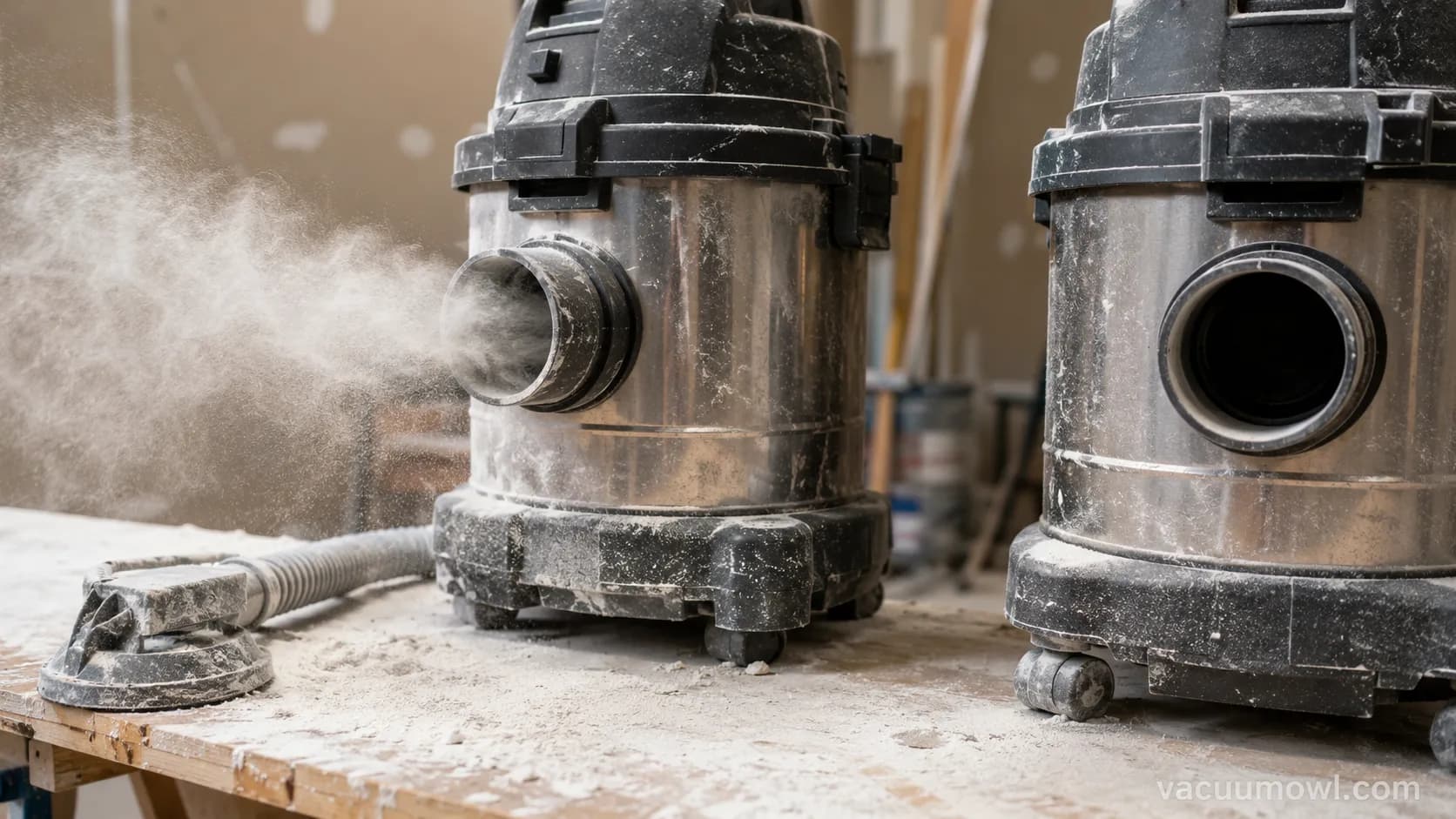 Vacmaster HEPA filtration fine-dust blow-through before and after test