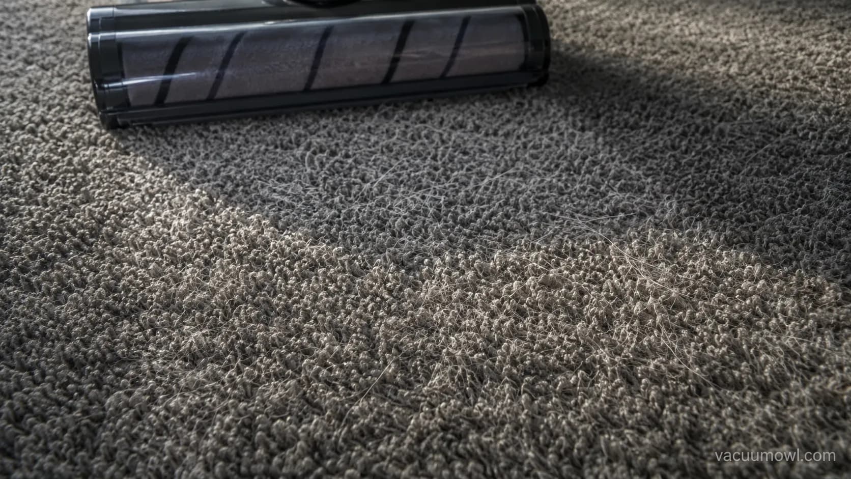 Wool carpet with pet hair left behind after a soft roller pass