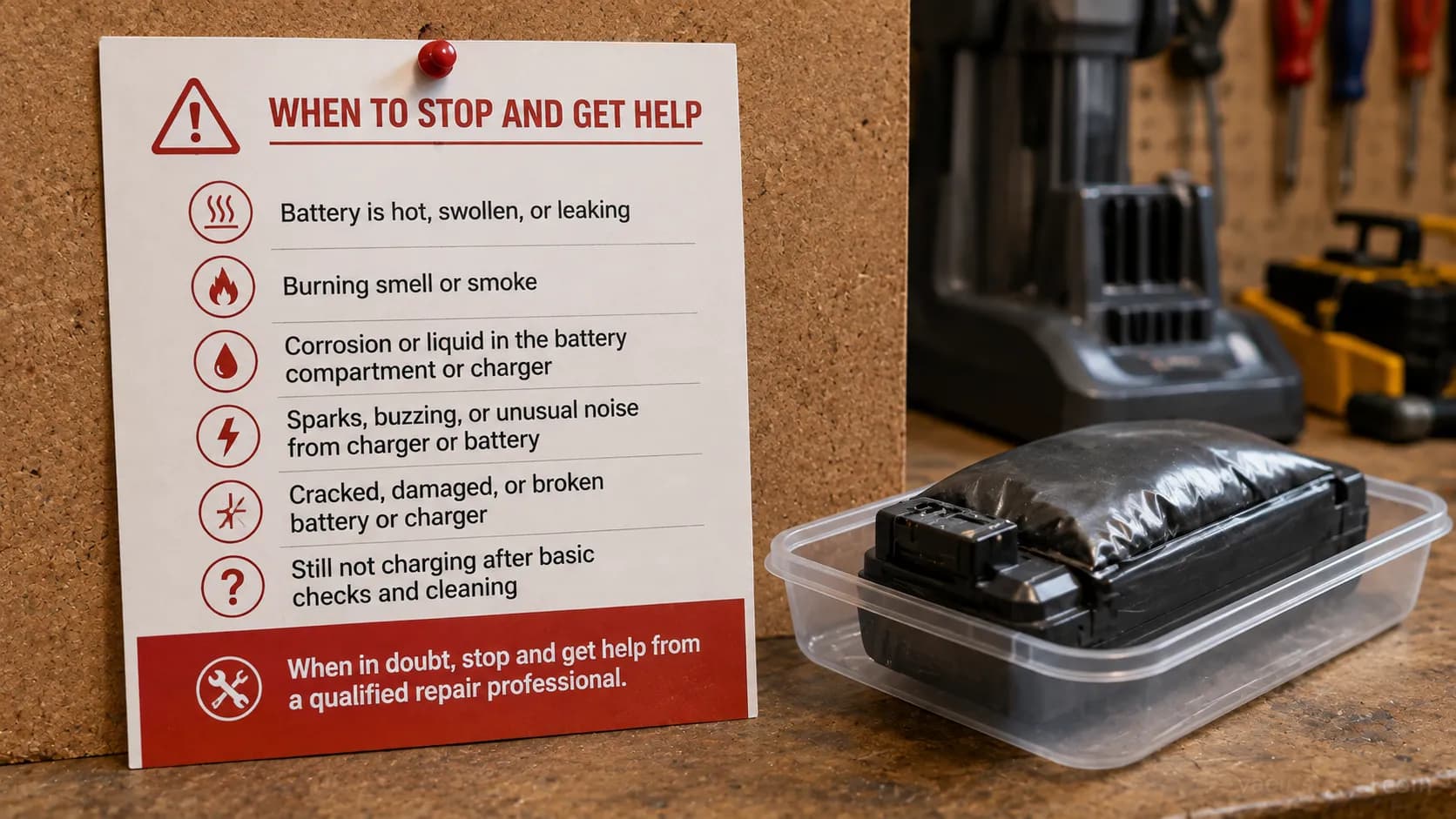 safety red flag checklist for when to stop DIY vacuum charging repair