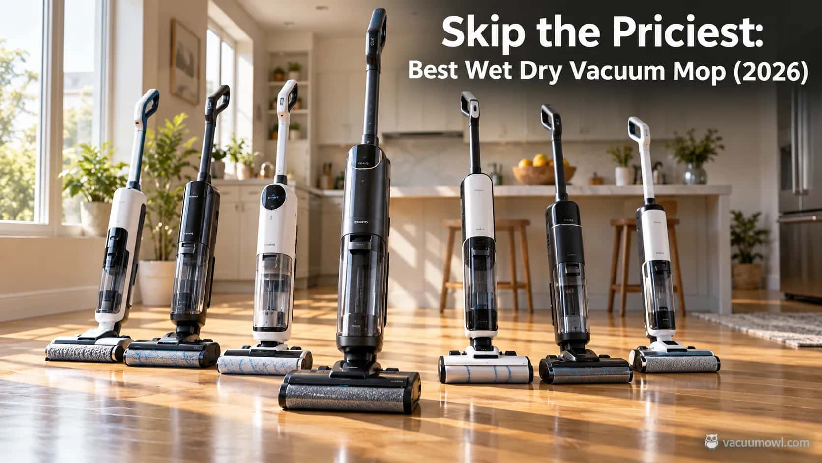 Seven best wet dry vacuum mop picks for 2026 lined up on a hardwood floor.