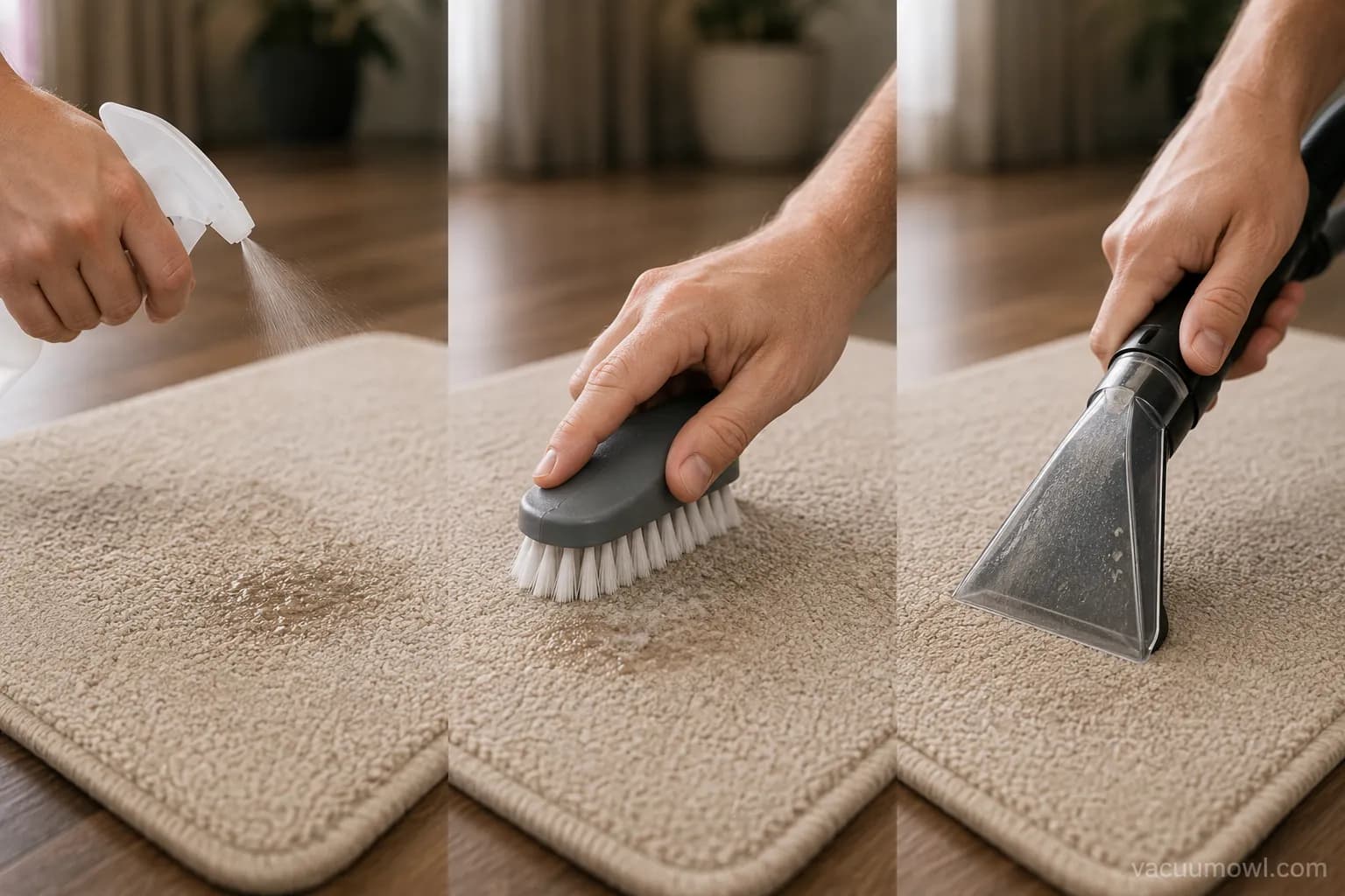 spot-cleaning carpet with a wet dry vac using an upholstery nozzle