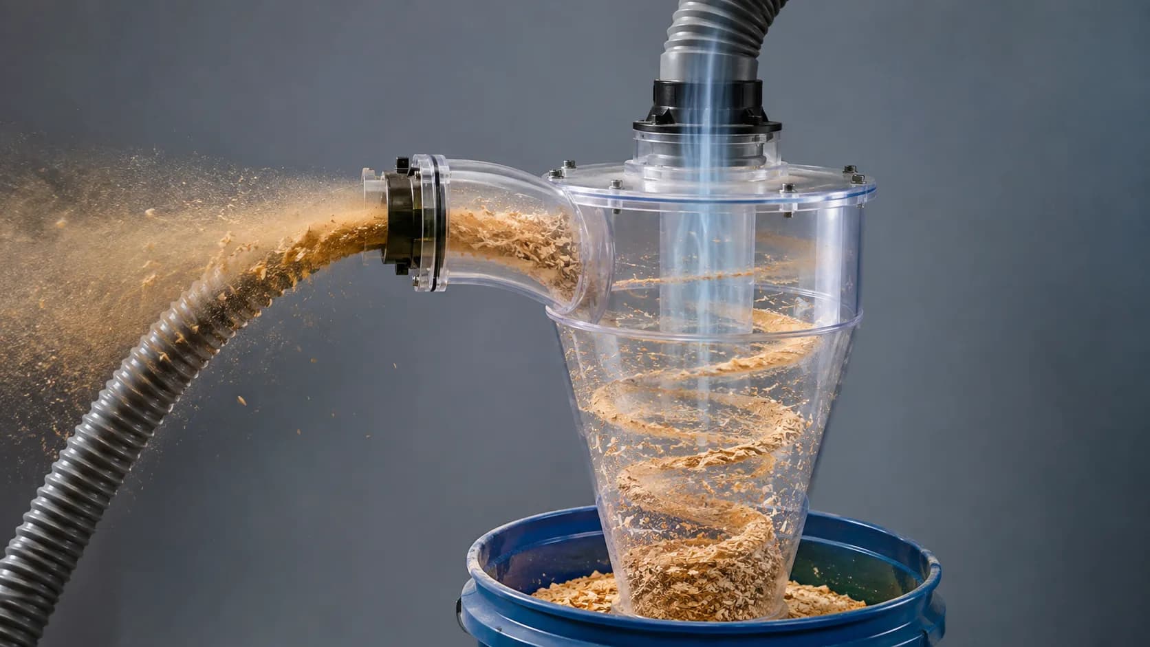 cyclone separator airflow path for shop vac dust collection.