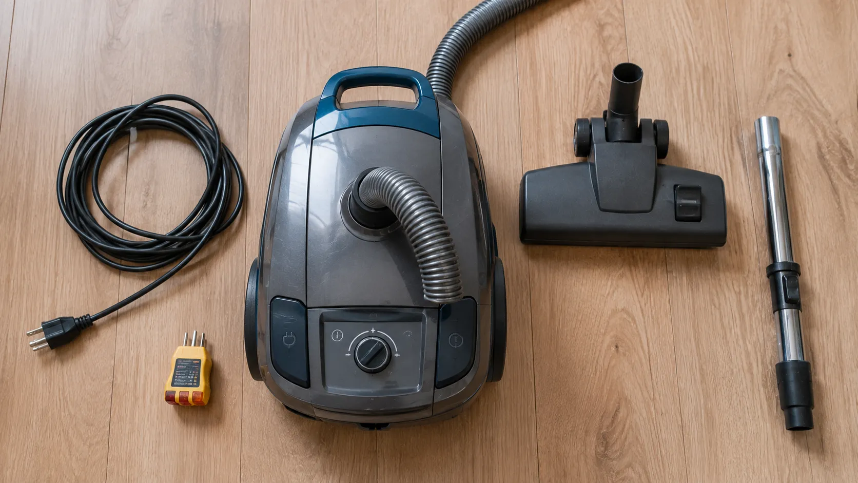 Kenmore vacuum won’t turn on quick-fix checklist laid out on a floor.