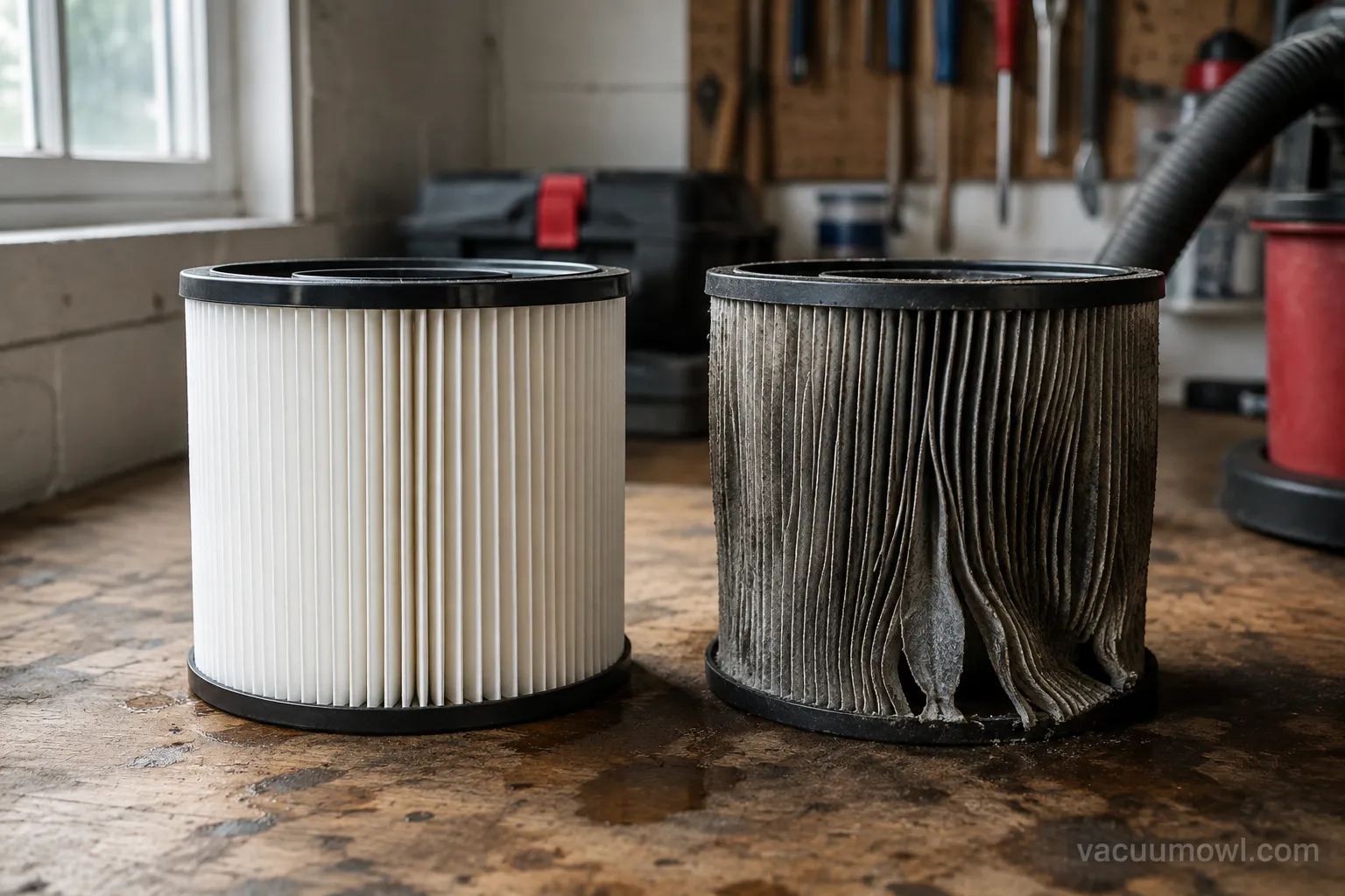 shop vac paper filter before and after water damage showing why to remove it