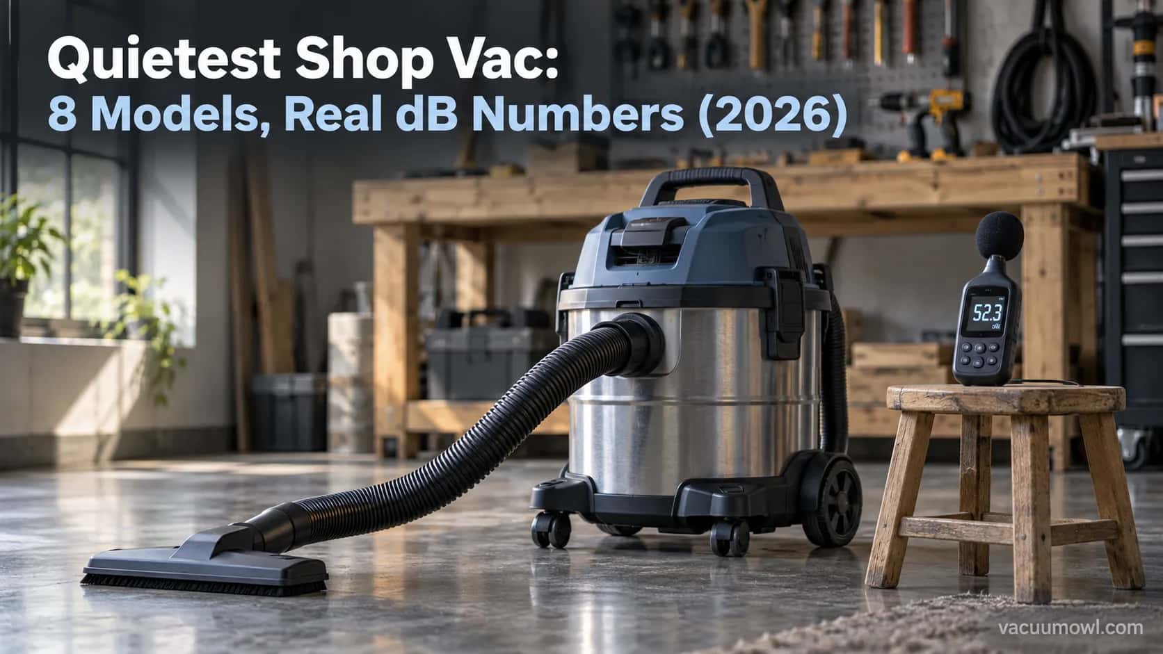 Quietest shop vac tested with a sound meter in a home workshop.
