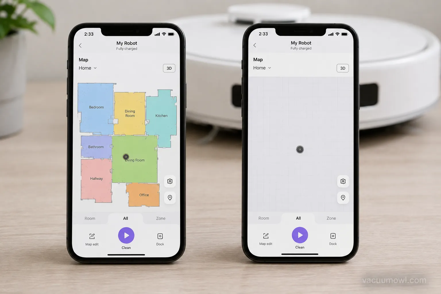 Robot vacuum saved map before and blank after a factory reset.