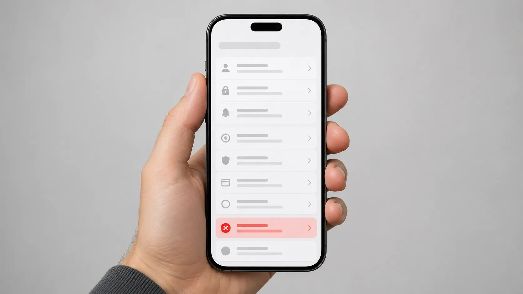 Smartphone showing the app settings path to a Roomba factory reset, with identifying account details removed.