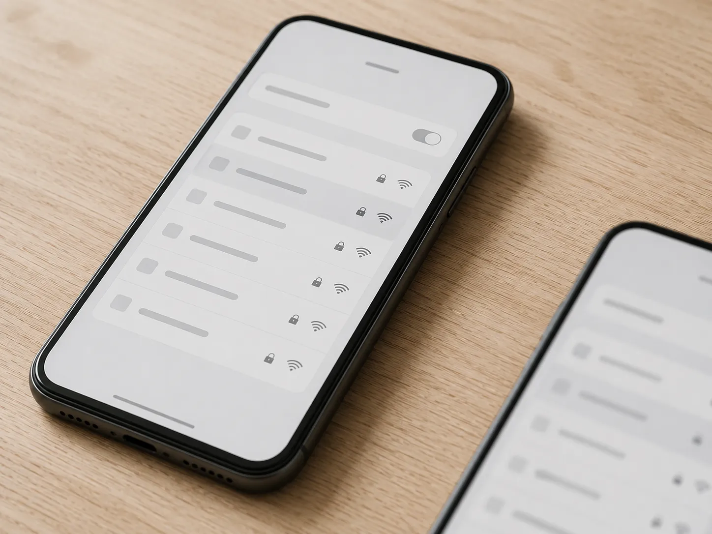 Two smartphones showing Wi-Fi network lists before and after splitting the 2.4 GHz band, with the robot vacuum appearing successfully in the app.