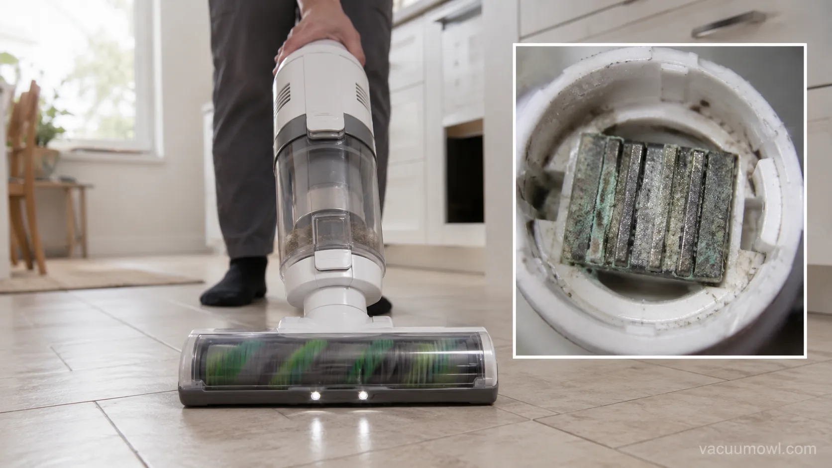 Testing a vacuum head directly on the port to fix a cordless brush not spinning.