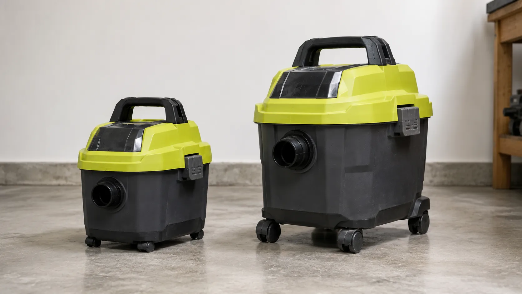 Ryobi 18V ONE+ and 40V wet/dry vacuums side by side.
