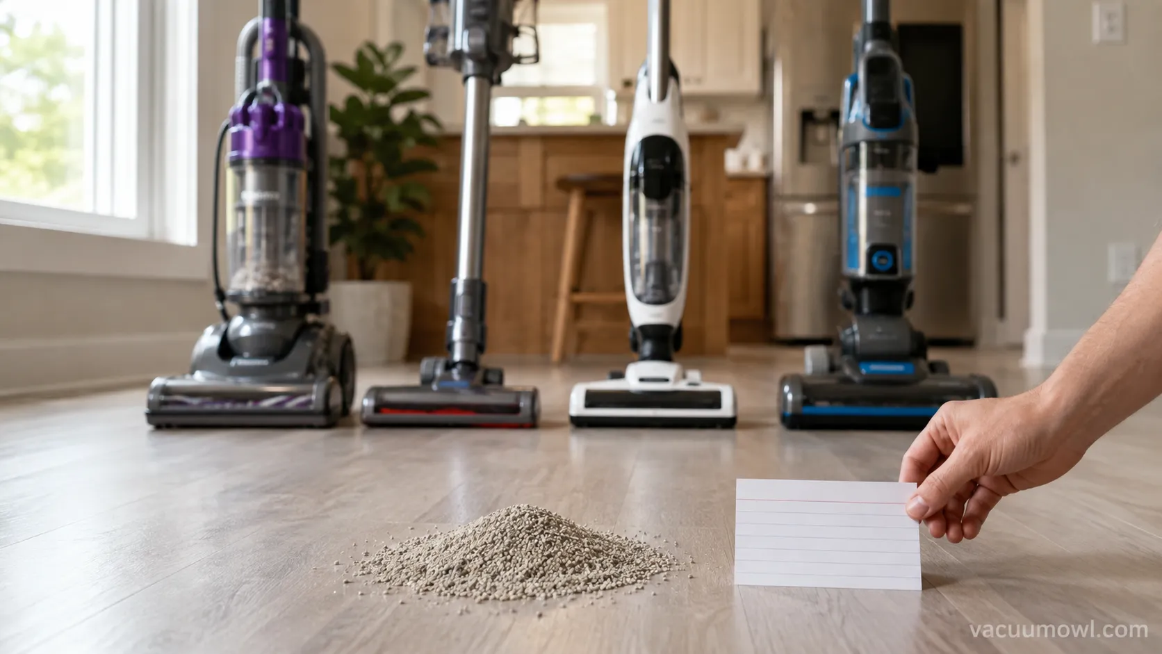 seven vacuums tested on a cat litter pile to see why they won’t pick it up