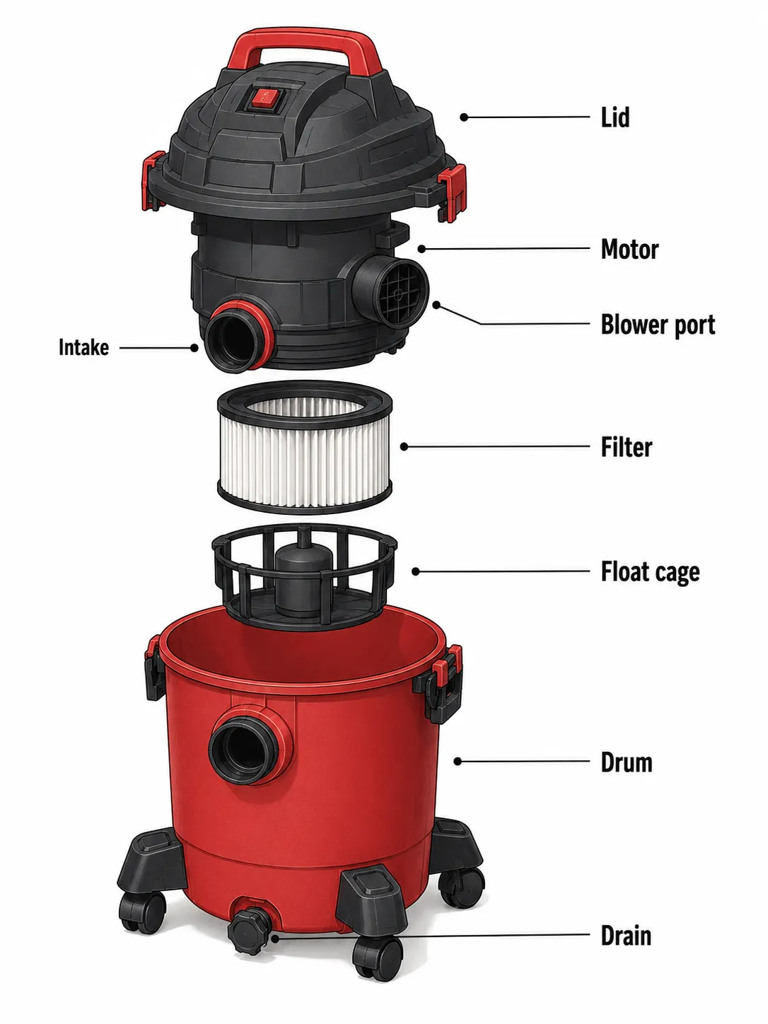 shop vac assembly diagram of ports and internal parts