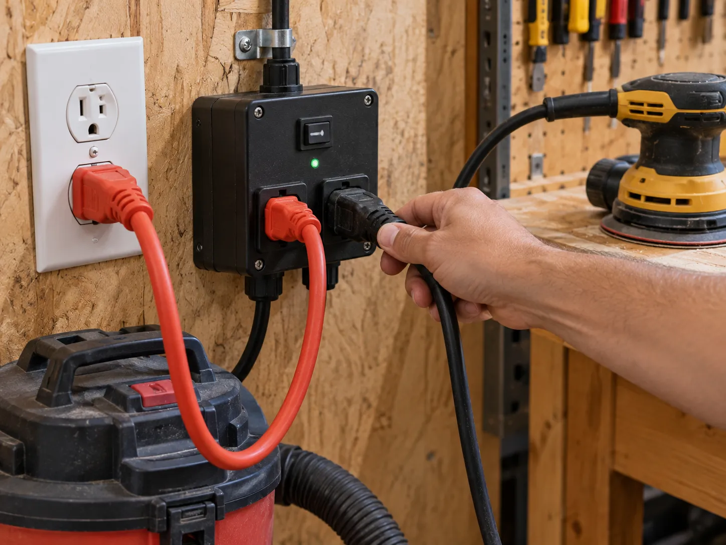 auto-start switch wired to a shop vac for tool-activated startup