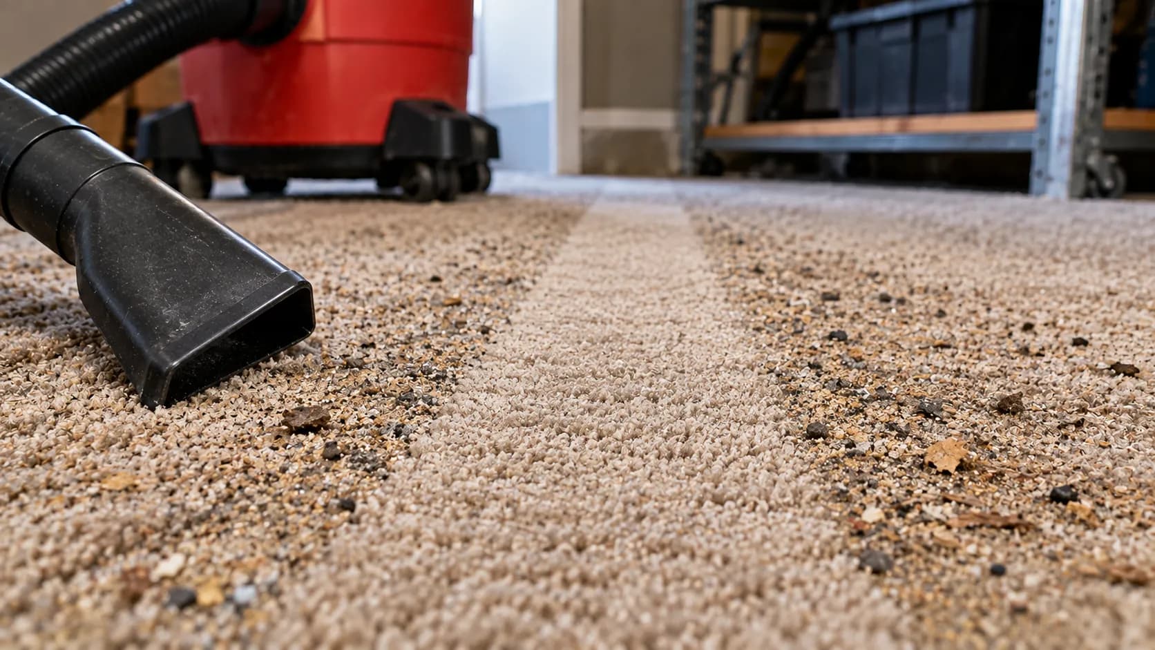 Shop vac tested on carpet leaving grit behind.