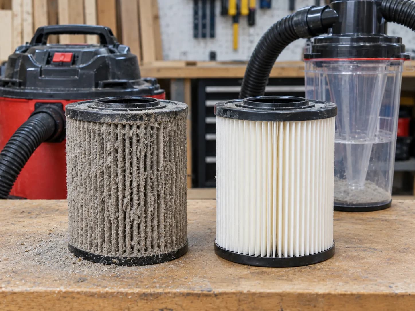 shop vac filter clogged before and clean after adding a cyclone