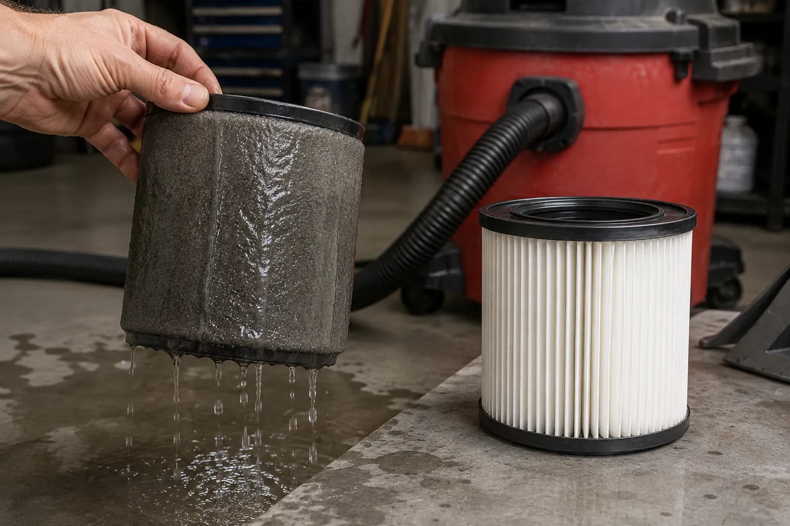wet shop vac foam filter causing loss of suction