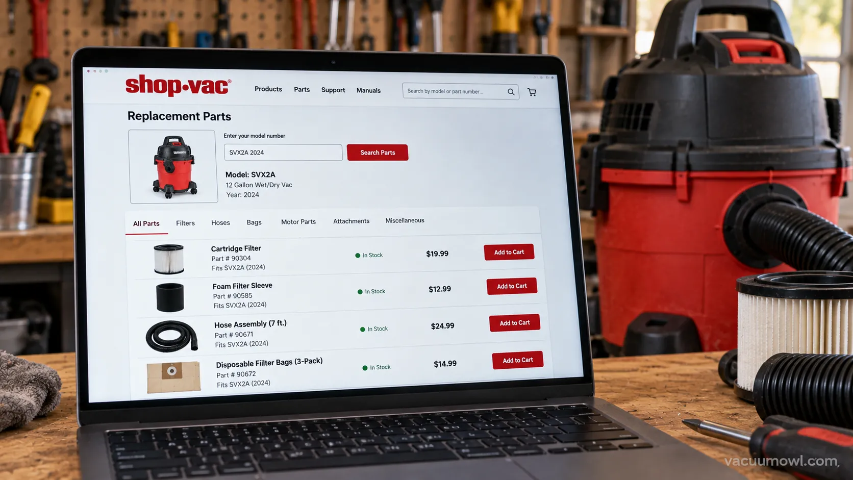 Shop-Vac replacement parts lookup for a current model.