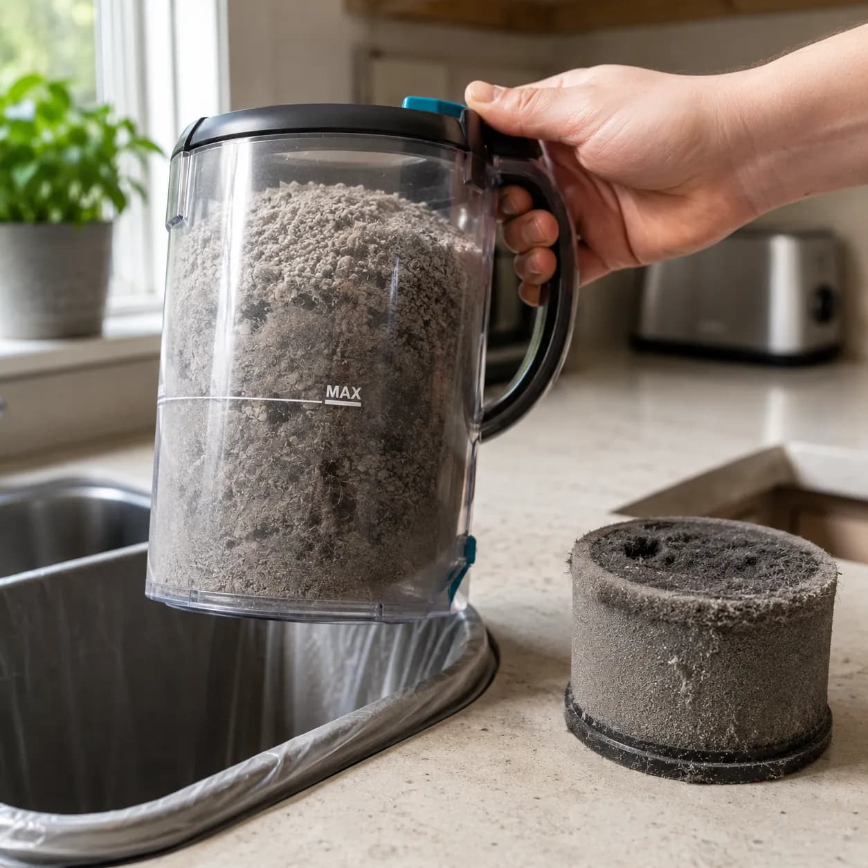 full dust bin and clogged foam filter causing a vacuum with no suction
