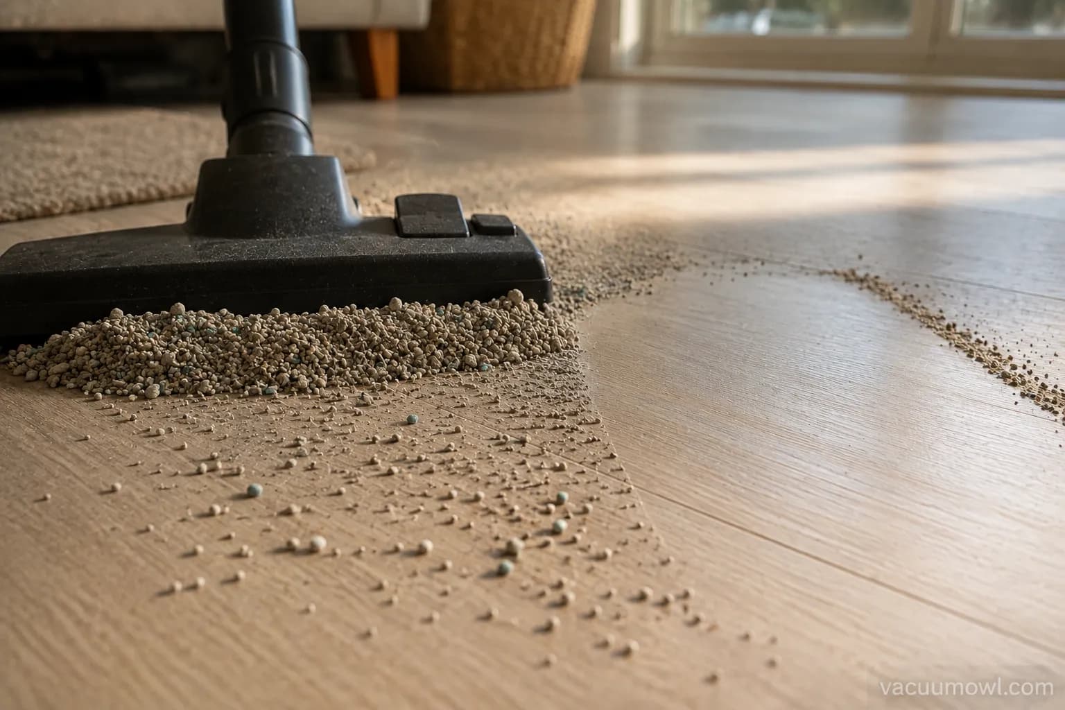 vacuum snowplowing cat litter on the wrong floor setting