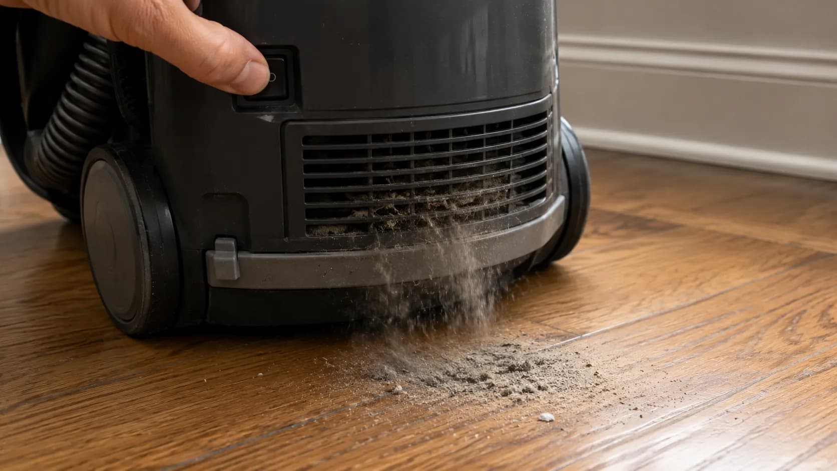 Vacuum dribbling dust for two seconds after being turned off from fan spin-down
