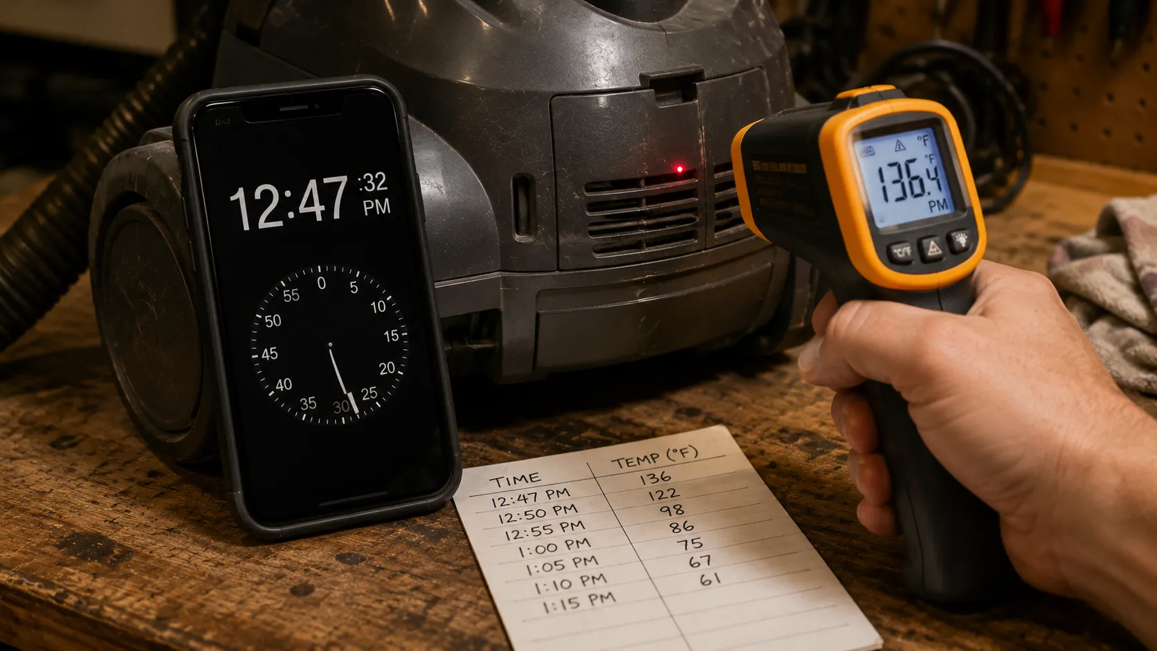 timing and temperature check on a vacuum cooling down after a thermal shutoff