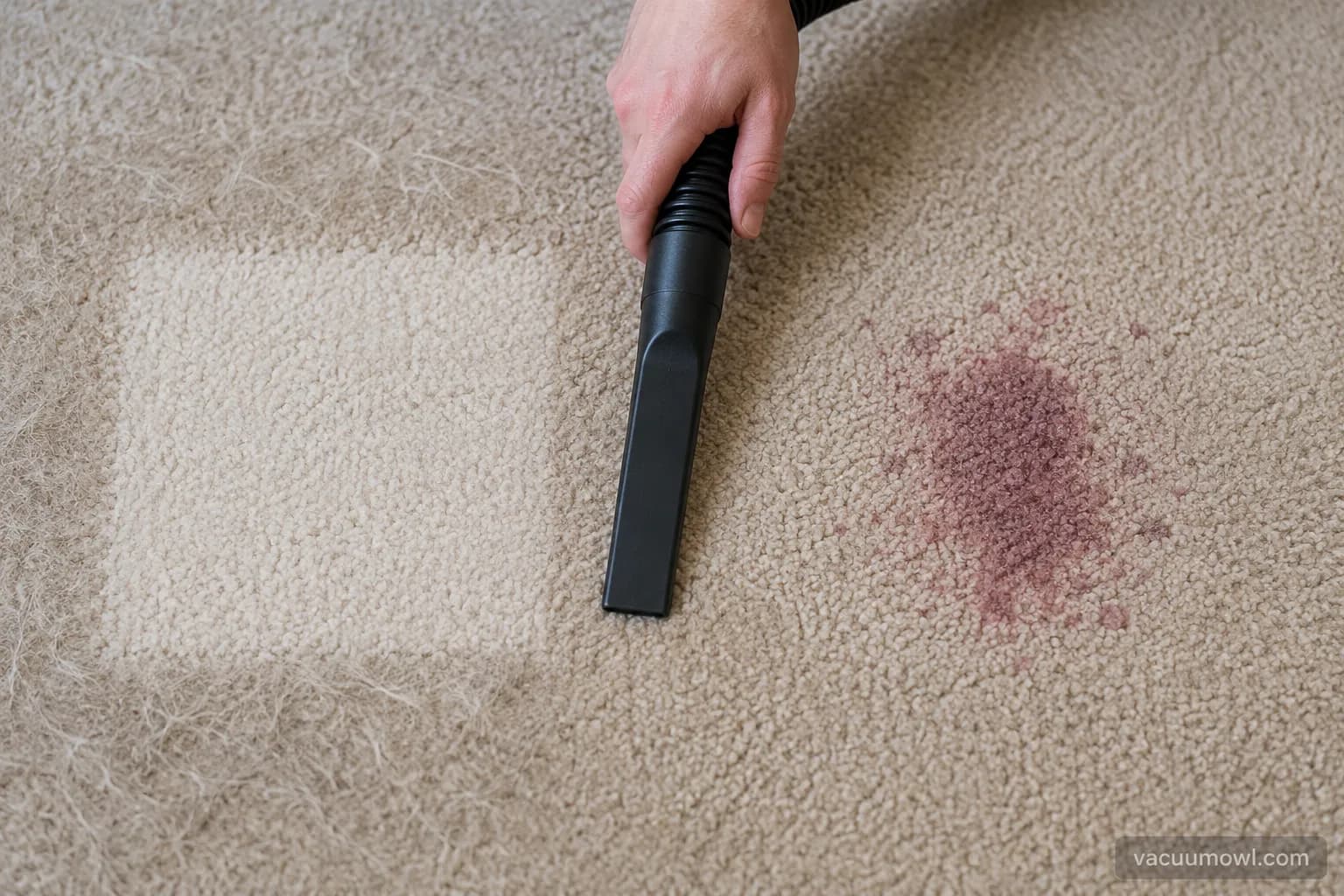 wet dry vac clearing pet hair from carpet but leaving a set-in stain