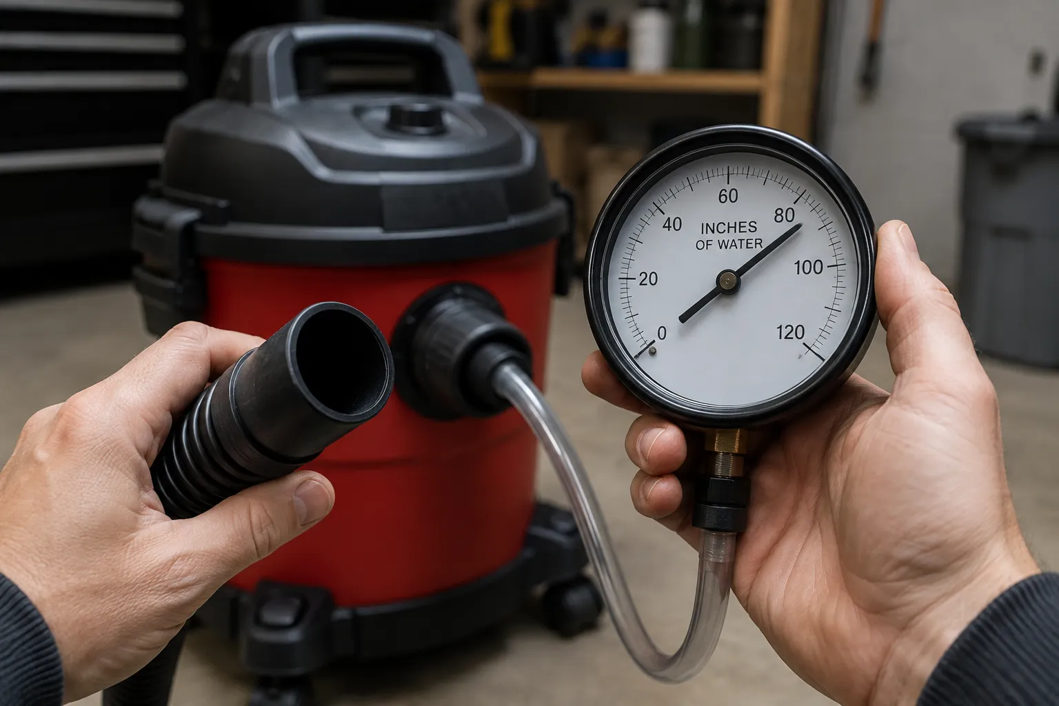 measuring a wet dry vacuum’s water lift with a gauge