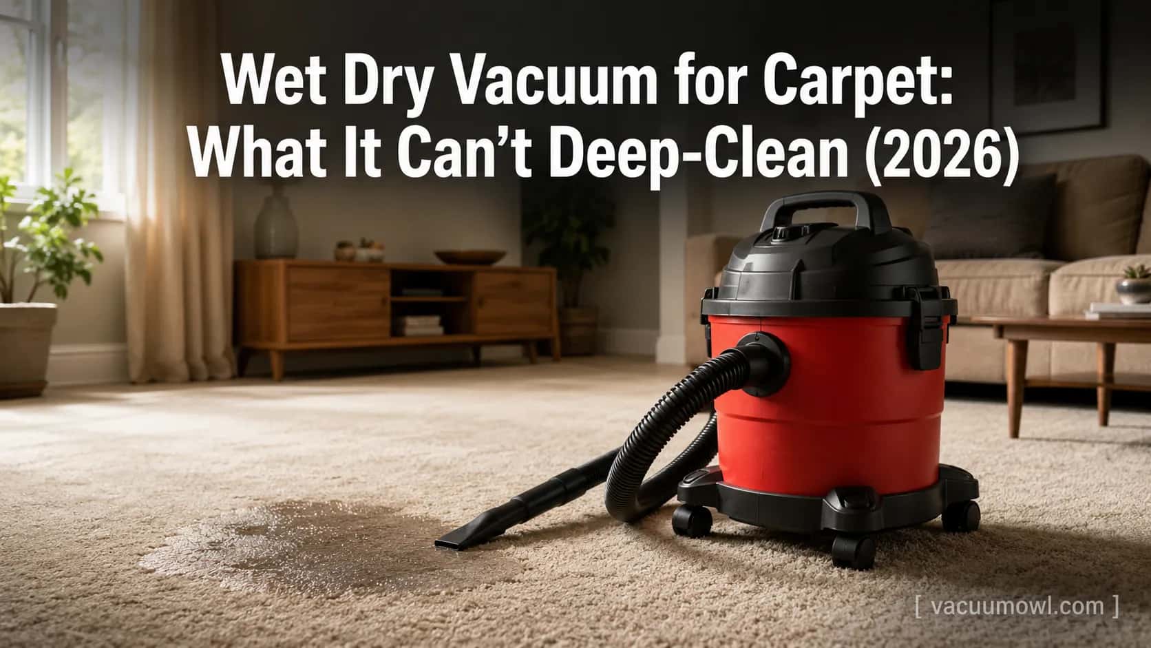 wet dry vacuum for carpet standing on living-room carpet beside a damp cleaning patch